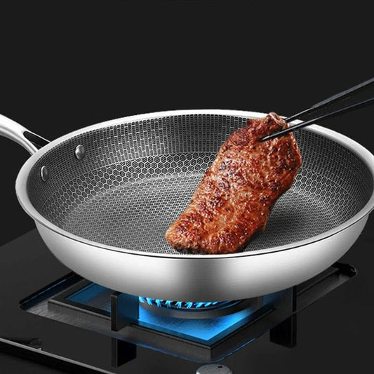 Anti-aanbak RVS Koekenpan - Duurzaam - Gezond Koken - Perfecte Warmteverdeling-Cookware-De Bazelaar