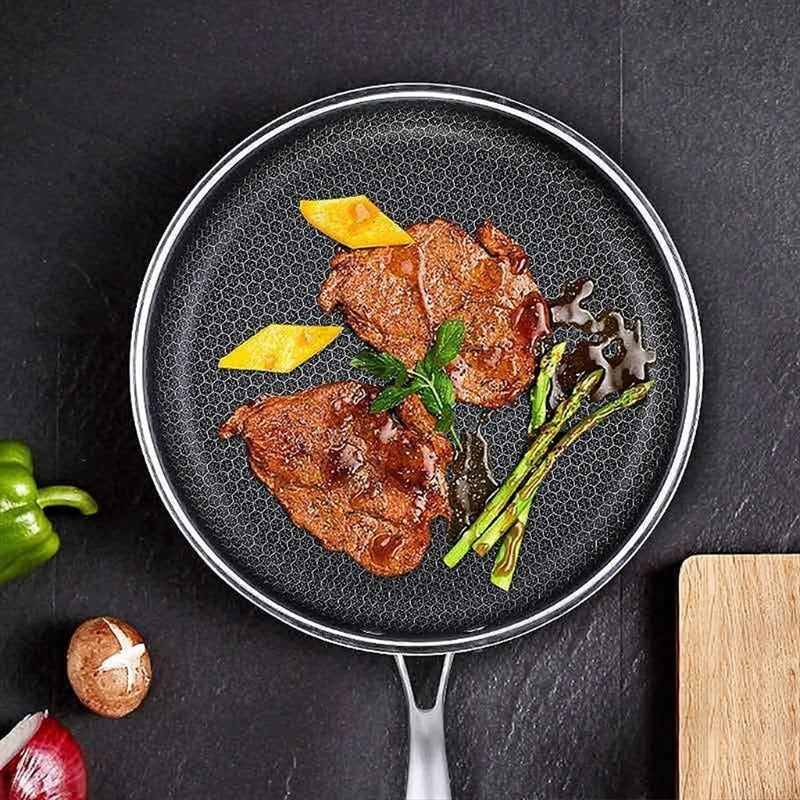 Anti-aanbak RVS Koekenpan - Duurzaam - Gezond Koken - Perfecte Warmteverdeling-Cookware-De Bazelaar