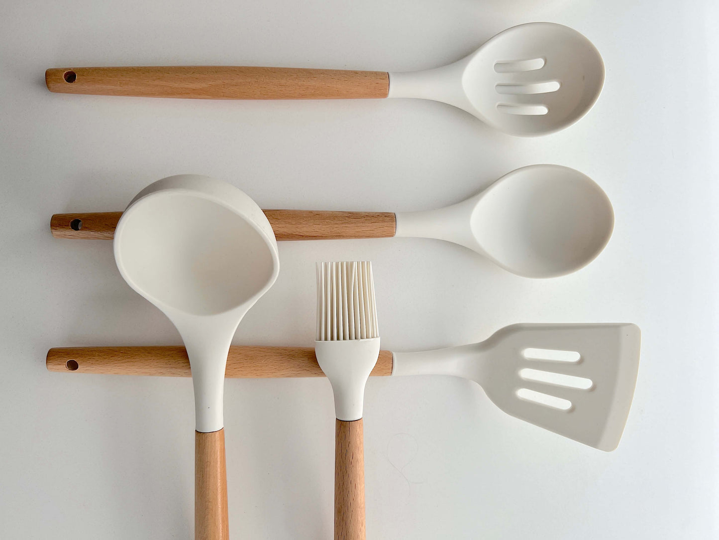 Niet-toxische Siliconen Kookgerei Set - BPA-vrij - Houten Handvatten-Cooking Utensil Sets-De Bazelaar