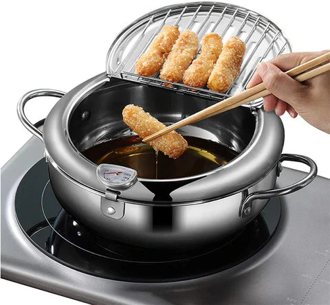 RVS Frituurpan - Thermometer - Koel Aanraak Handvatten - Veilig en Efficiënt-Cookware-De Bazelaar