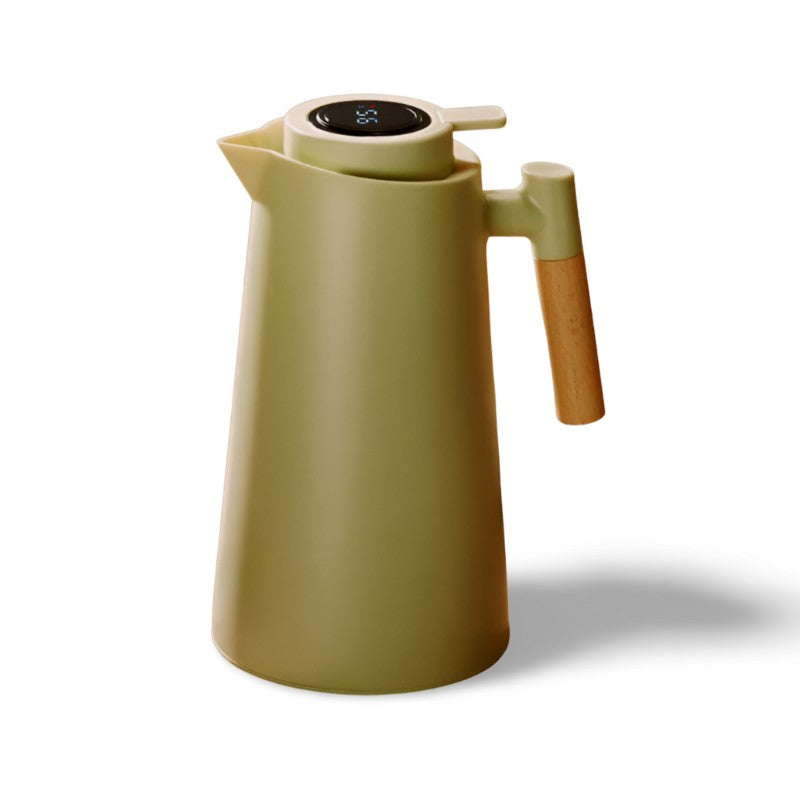 Thermoskan - Temperatuurweergave - Houten Handvat - Stijlvol en Functioneel-Coffee & Tea-De Bazelaar
