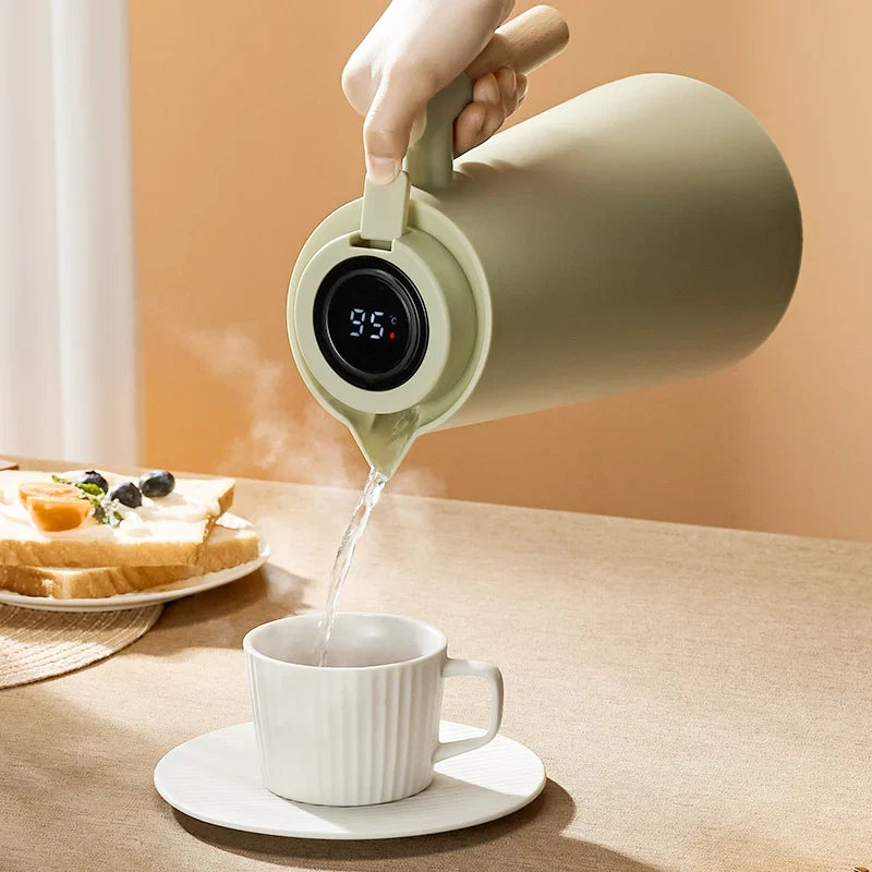 Thermoskan - Temperatuurweergave - Houten Handvat - Stijlvol en Functioneel-Coffee & Tea-De Bazelaar