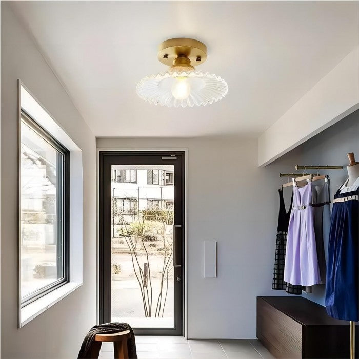 Vintage Plafondlamp van Ribbelglas-light decor-De Bazelaar